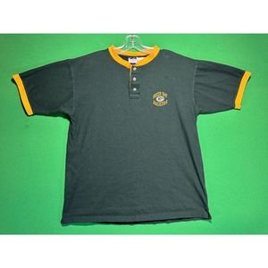Vintage Green Bay Packers T Shirt Men's Large The Edge Green Embroidered